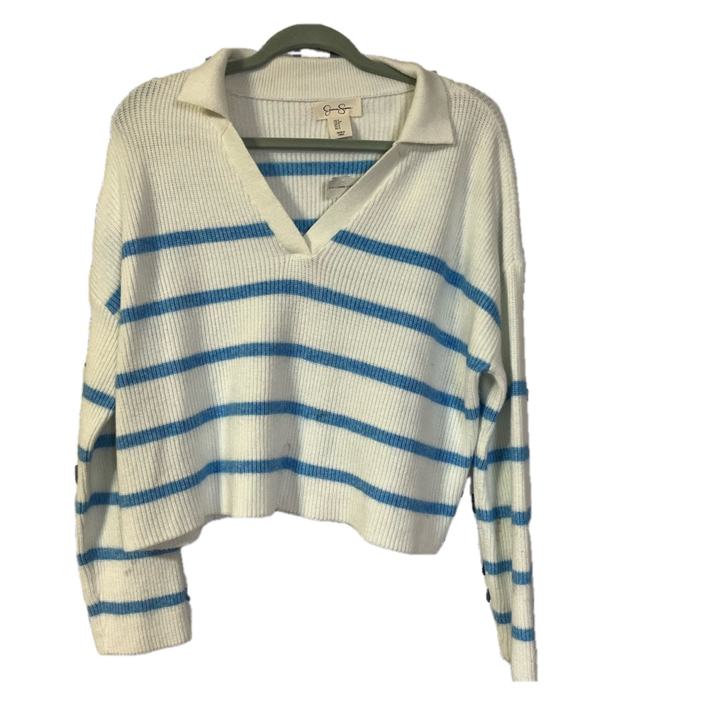Jessica Simpson  blue and white stripe sweater S
B1